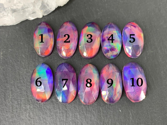 Faceted Aurora Opal oval 8x15mm cabochon - Doublet cabochons