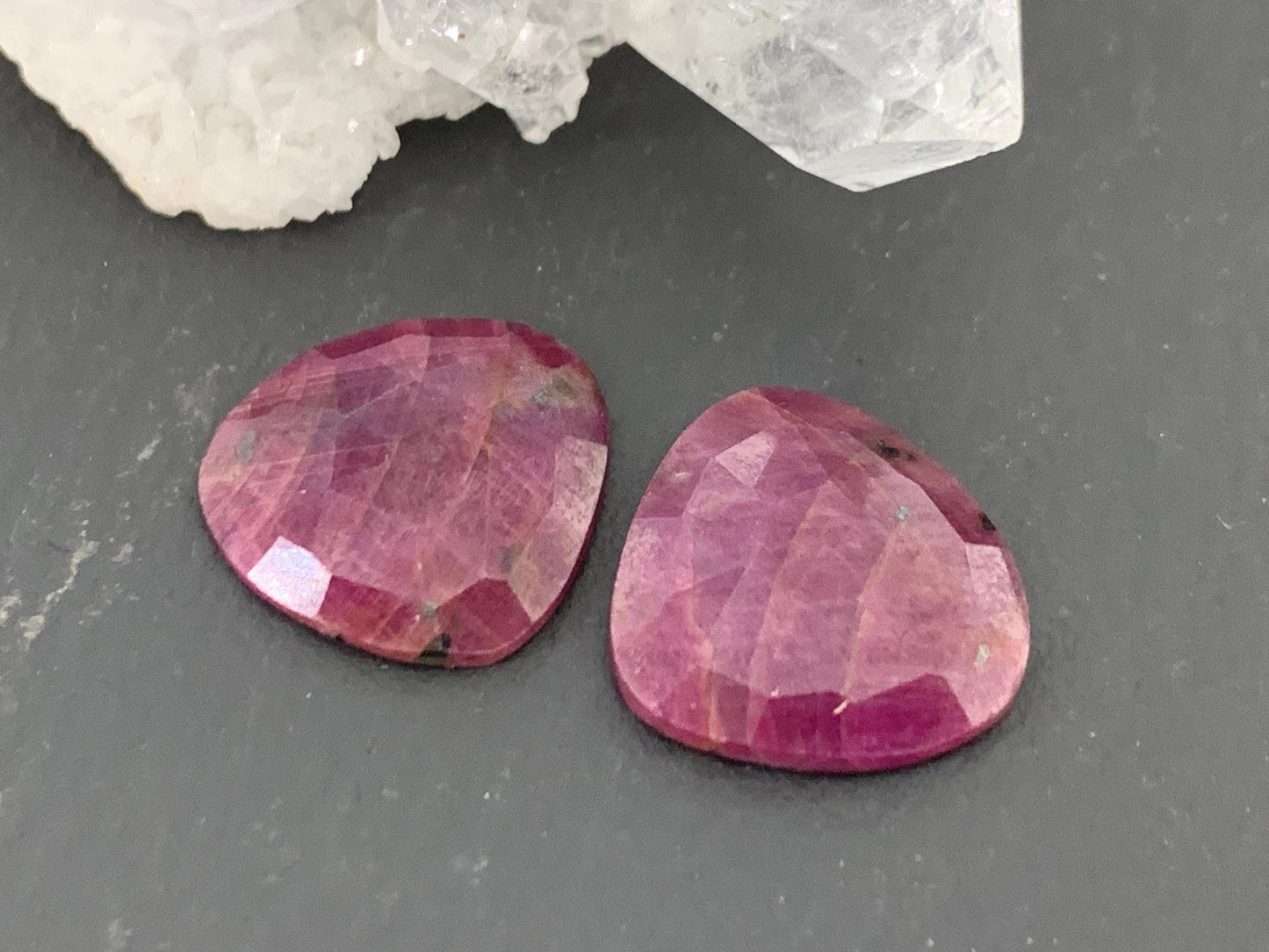 Faceted Ruby pair 12x13x3mm cabochon