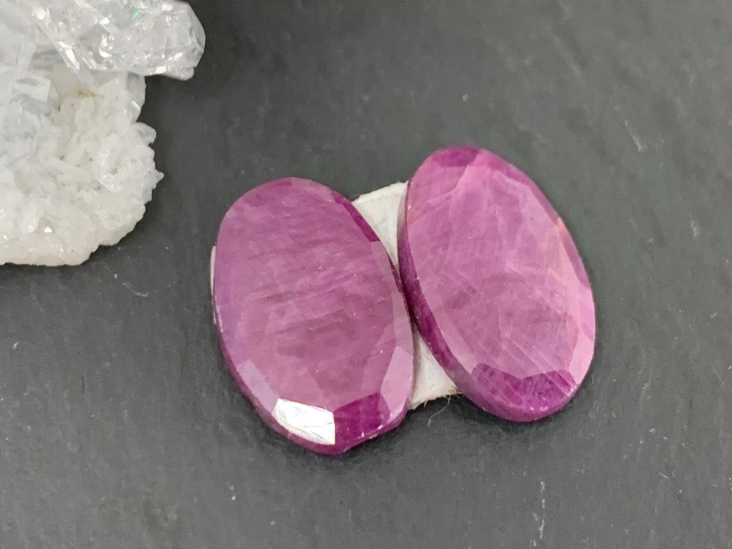 Faceted Ruby pair 9x16x3mm cabochon