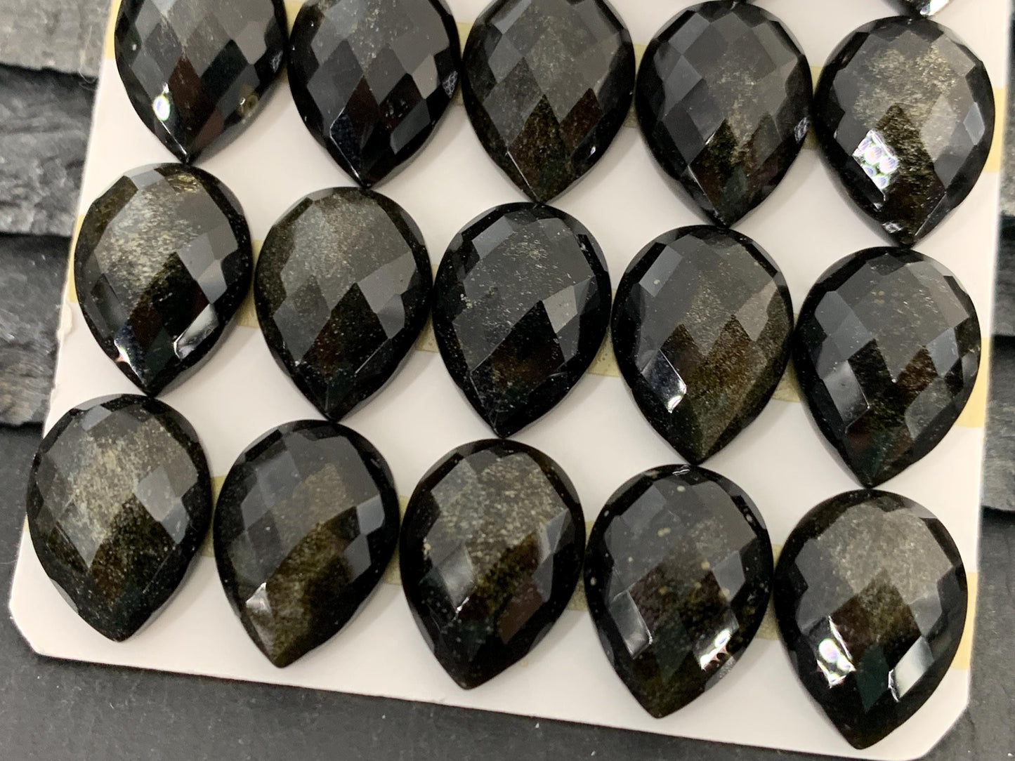 Faceted Gold Obsidian pear 12x16mm cabochon