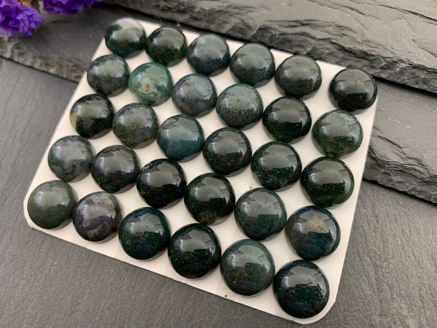 Moss Agate round 12mm cabochon - Calibrated cabochons