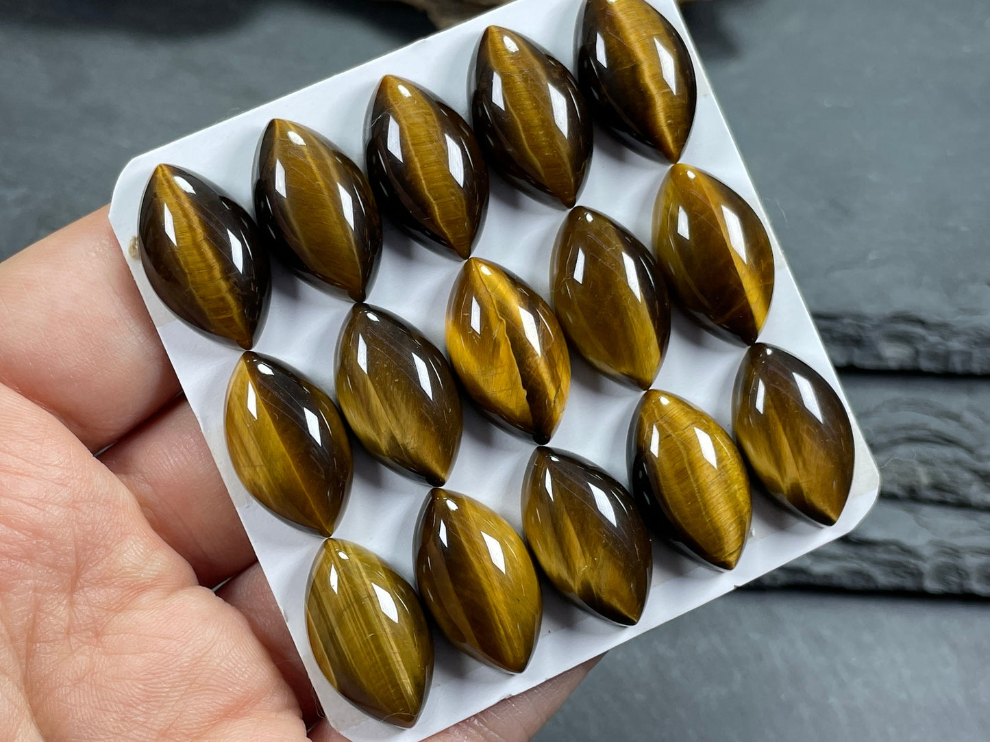 Tiger Eye marquise 12x20mm cabochon - Calibrated cabochons
