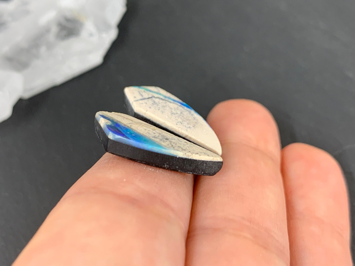 Australian Opal doublet 8x21x3mm pair of cabochons