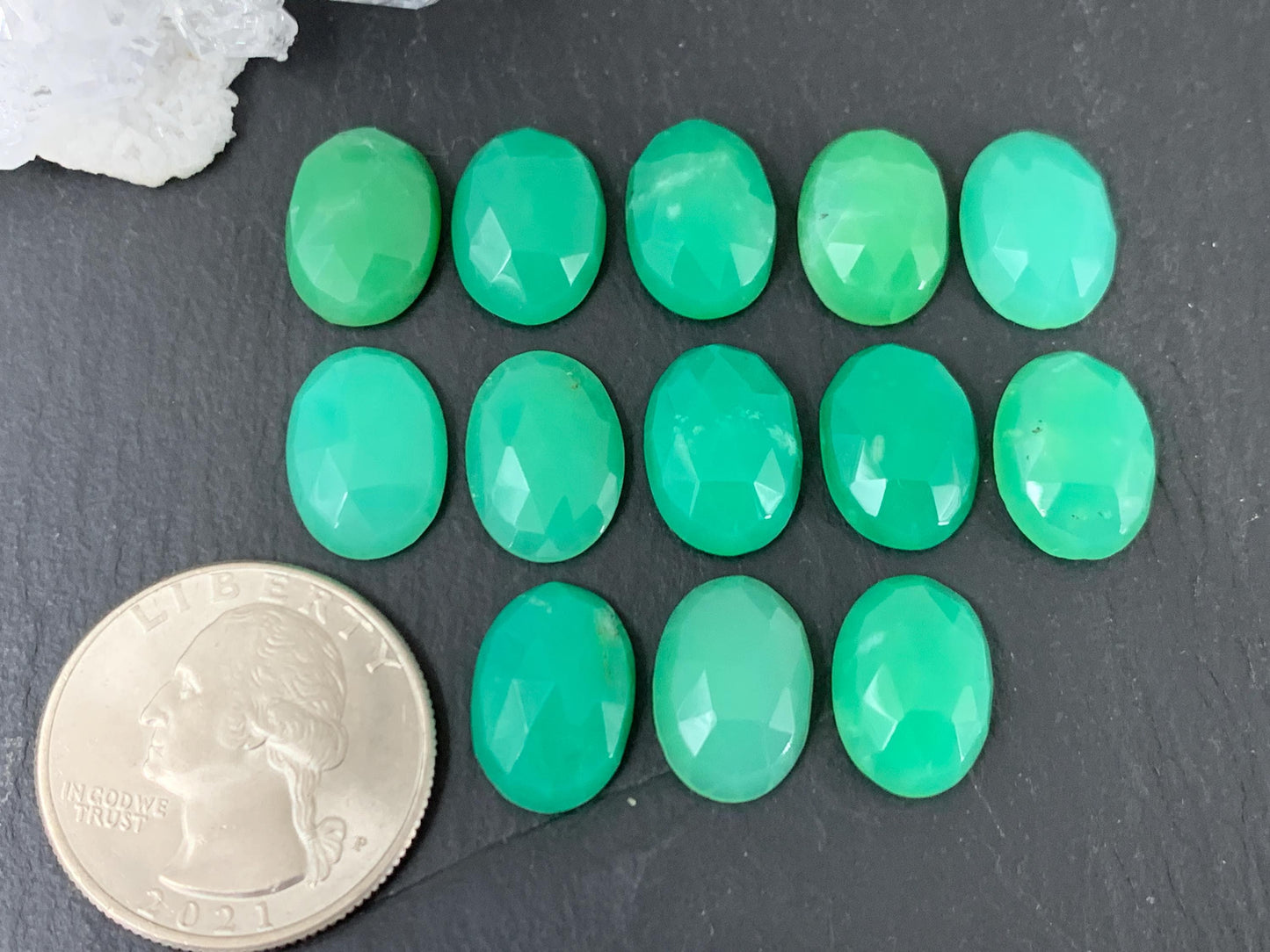 Faceted Chrysoprase oval 10x14mm cabochon
