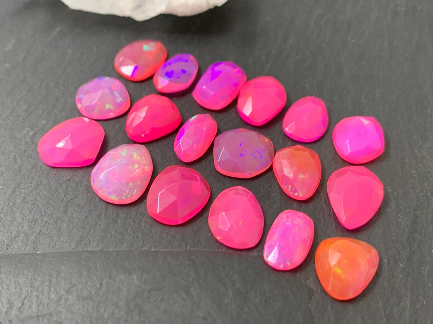 Faceted Pink Ethiopian Opal 9-11mm long cabochon