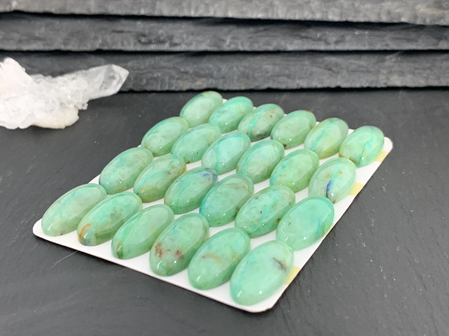 Chrysocolla Quartz oval 10x20mm cabochon - Calibrated cabochons