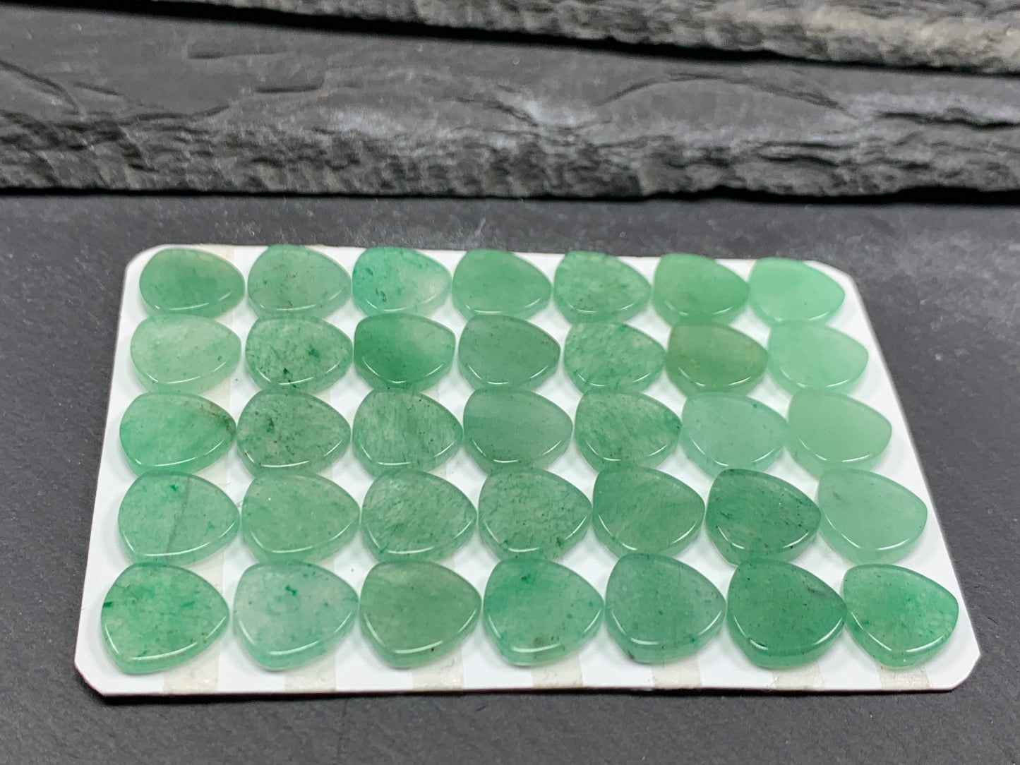 Flat Green Aventurine trillion 10mm cabochon - calibrated cabochons
