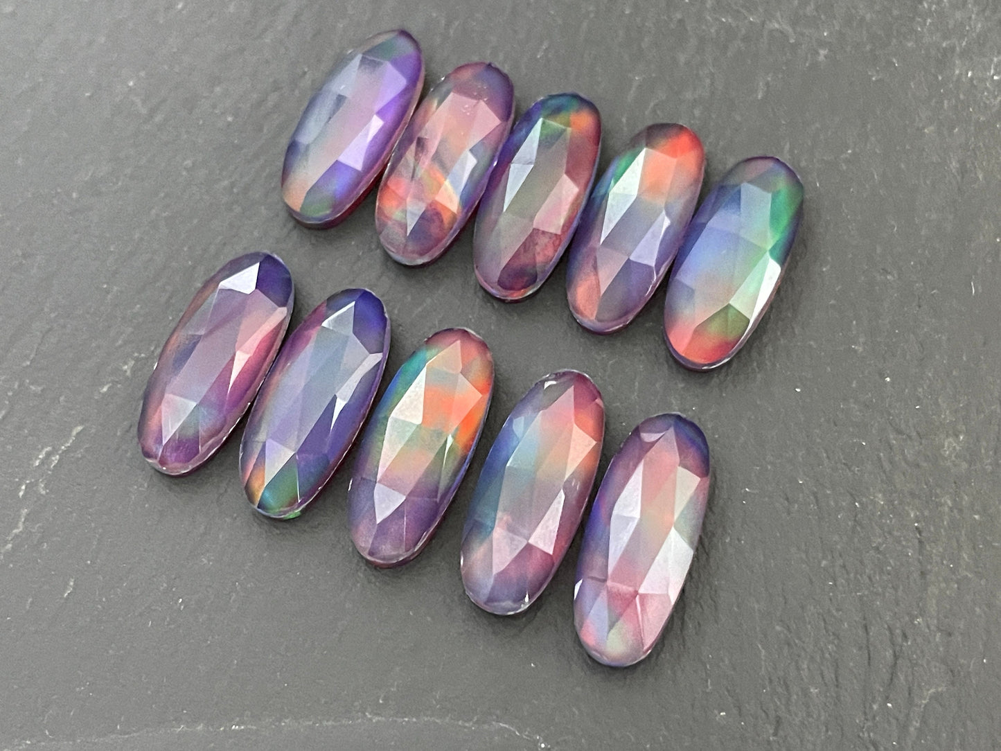 Faceted Aurora Opal oval 8x20mm cabochon - Doublet cabochons
