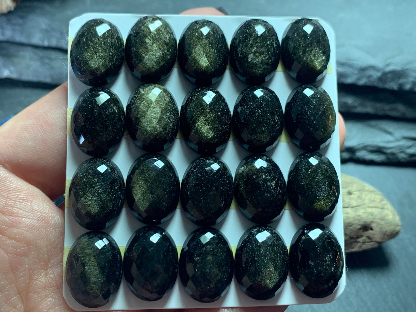 Faceted Gold Obsidian oval 12x16mm Cabochon - Calibrated cabochons
