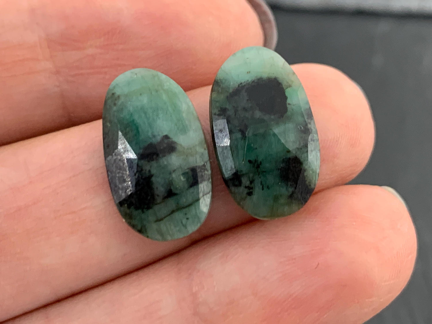 Faceted Emerald Pair 10x17x3mm cabochon