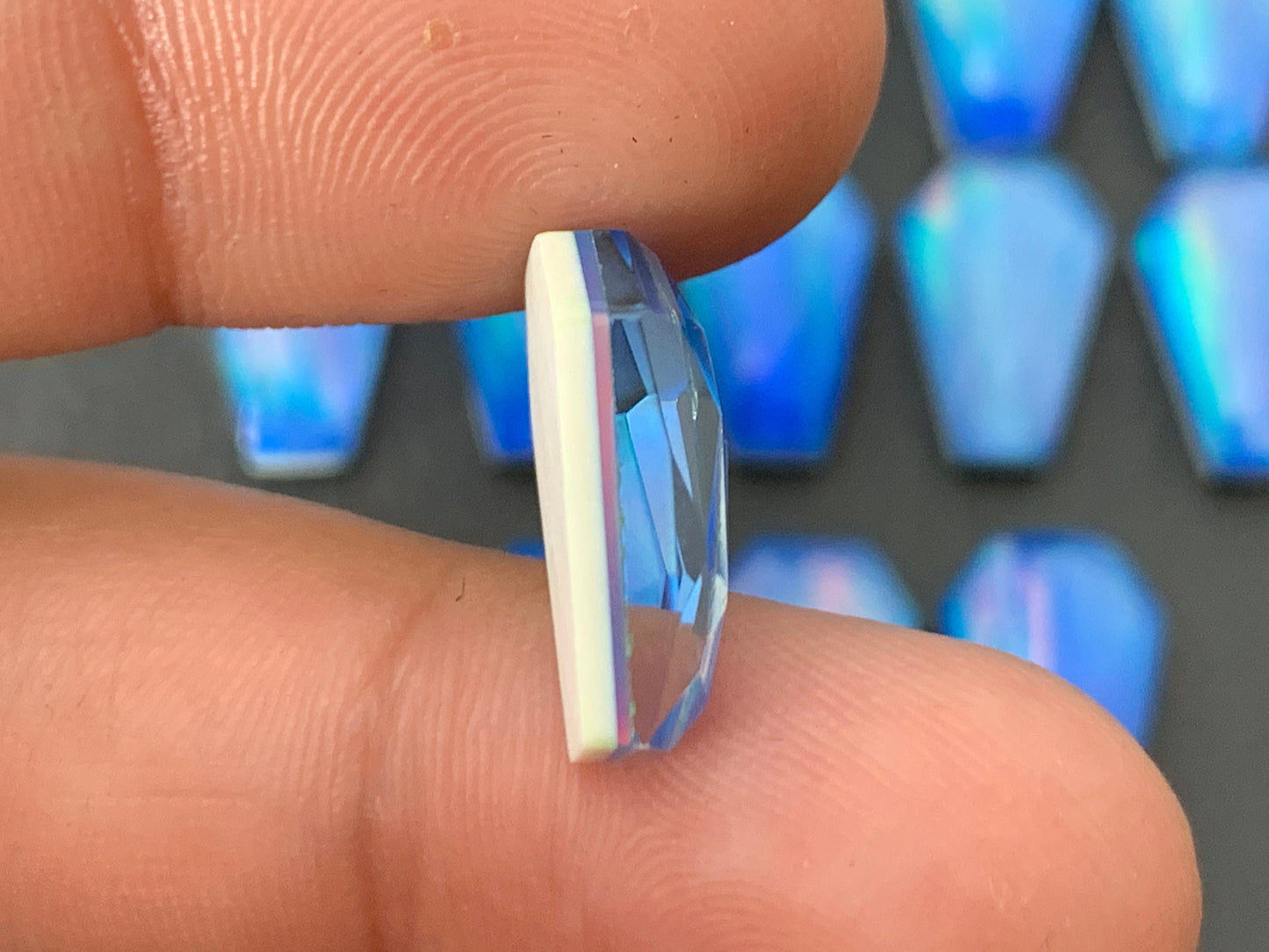Faceted Aurora Opal coffin 10x16mm cabochon - Doublet cabochons