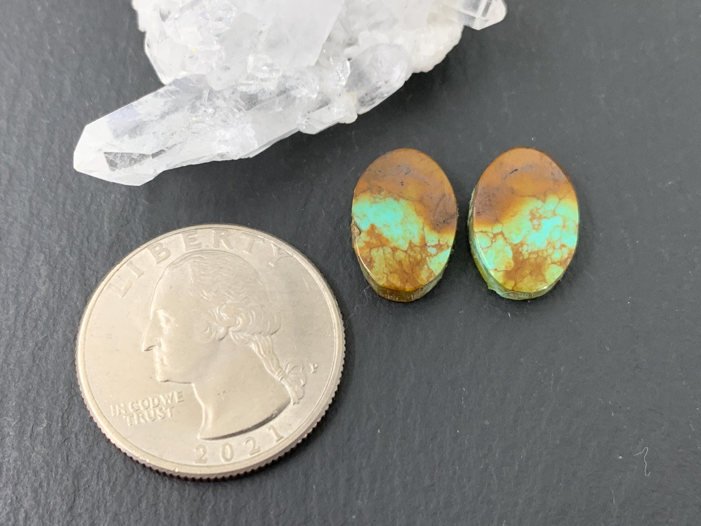 Tibetan Turquoise Pair 10x15mm Cabochon - Hand Cut Cabochon