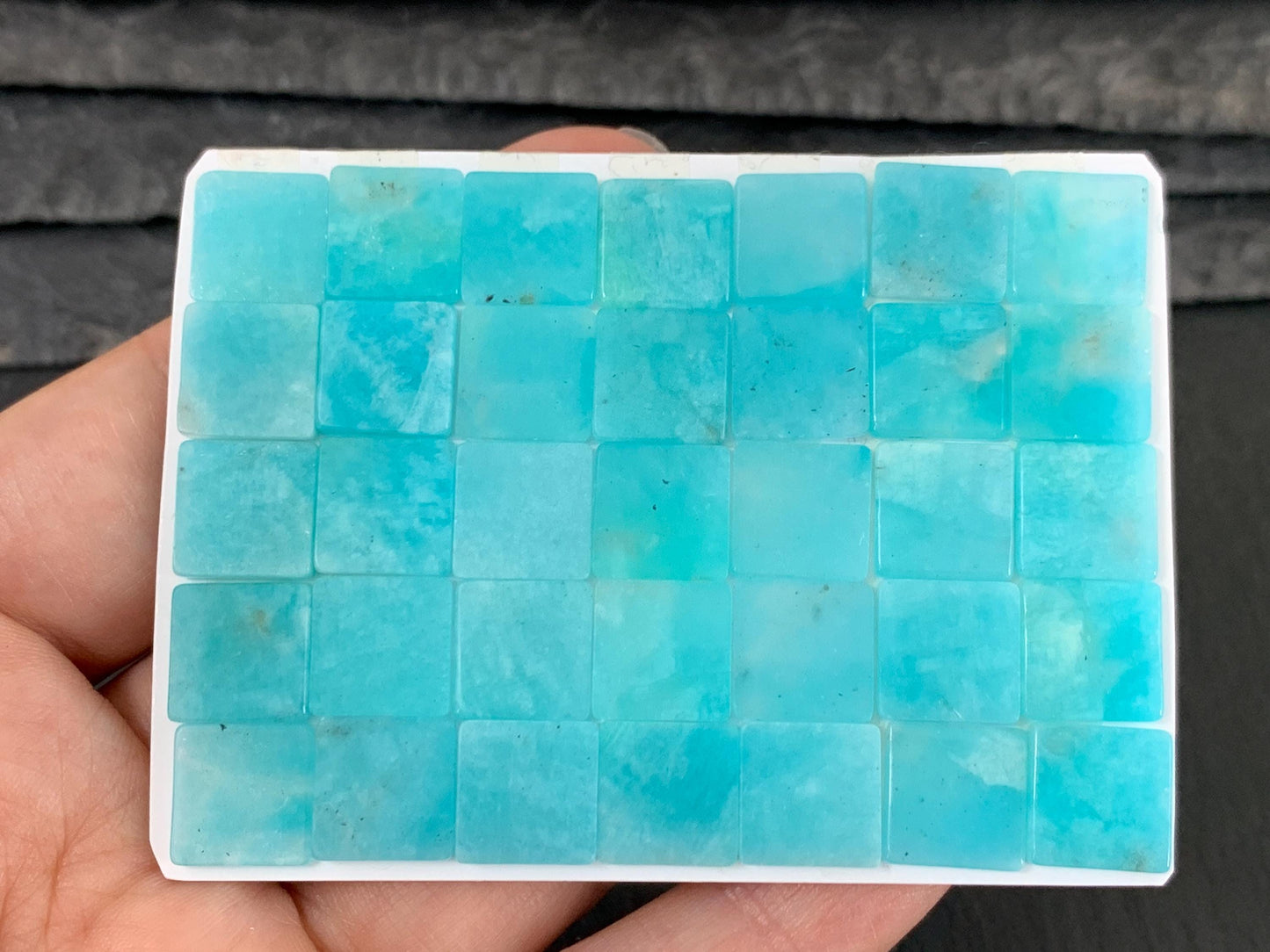Flat Amazonite Cabochon Square 10mm - Natural Calibrated Blue Green Gemstone