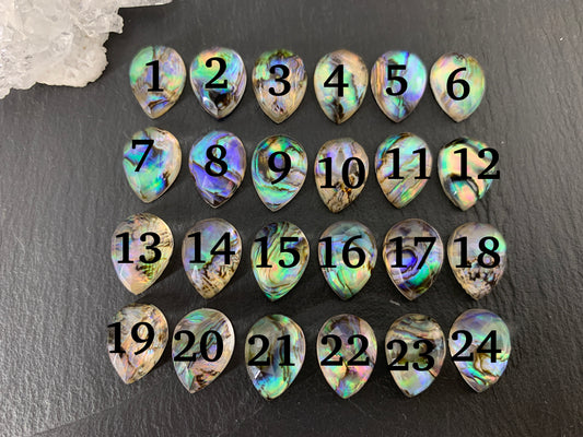 Rose Cut Abalone Crystal Doublet Pear 10x14mm Cabochon