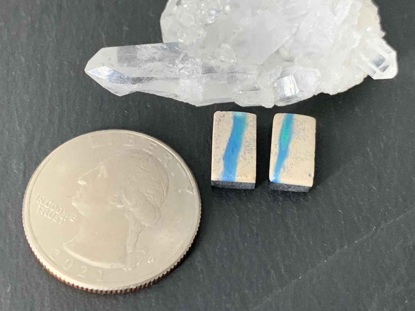 Australian Opal doublet 6x10x3.5mm pair of cabochons