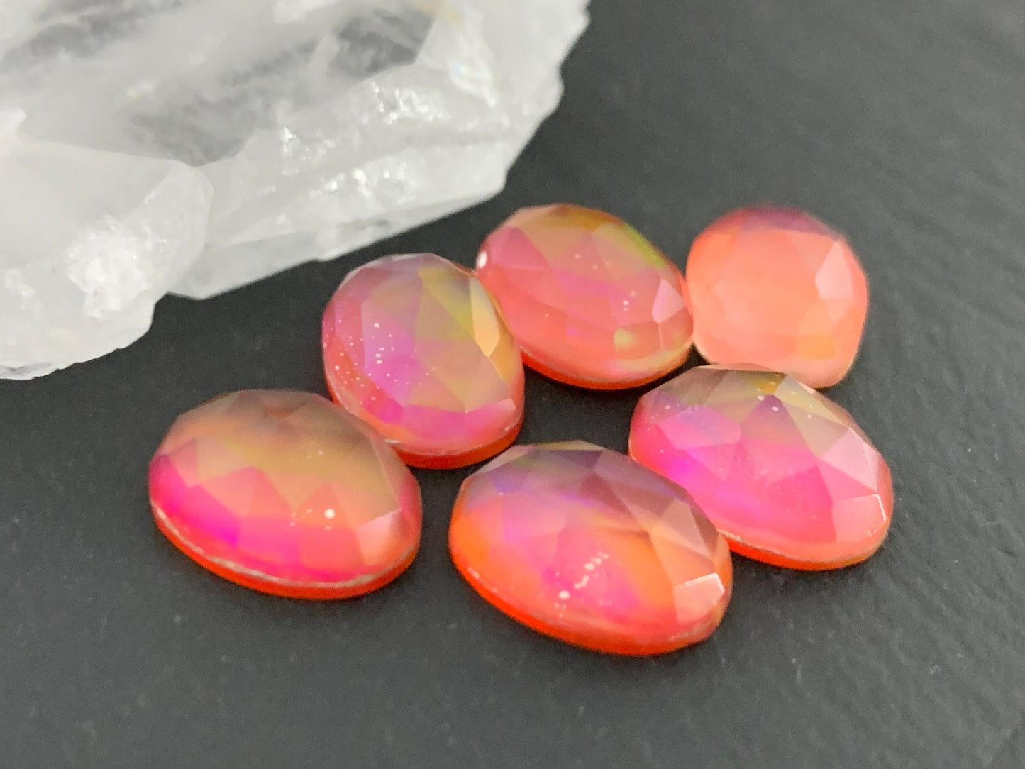 Faceted Aurora Opal 10x14mm doublet cabochons - Doublet cabochons