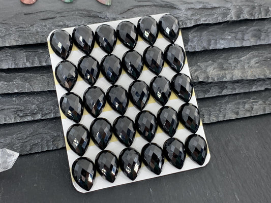 Faceted Black Spinel pear 10x14mm cabochon