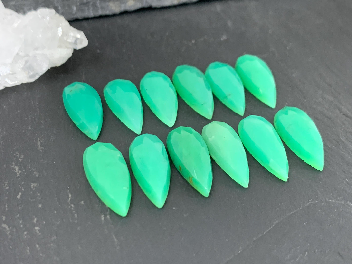 Faceted Chrysoprase Cabochon - 8x20mm Pear Shaped Gemstone, Natural Green Stone