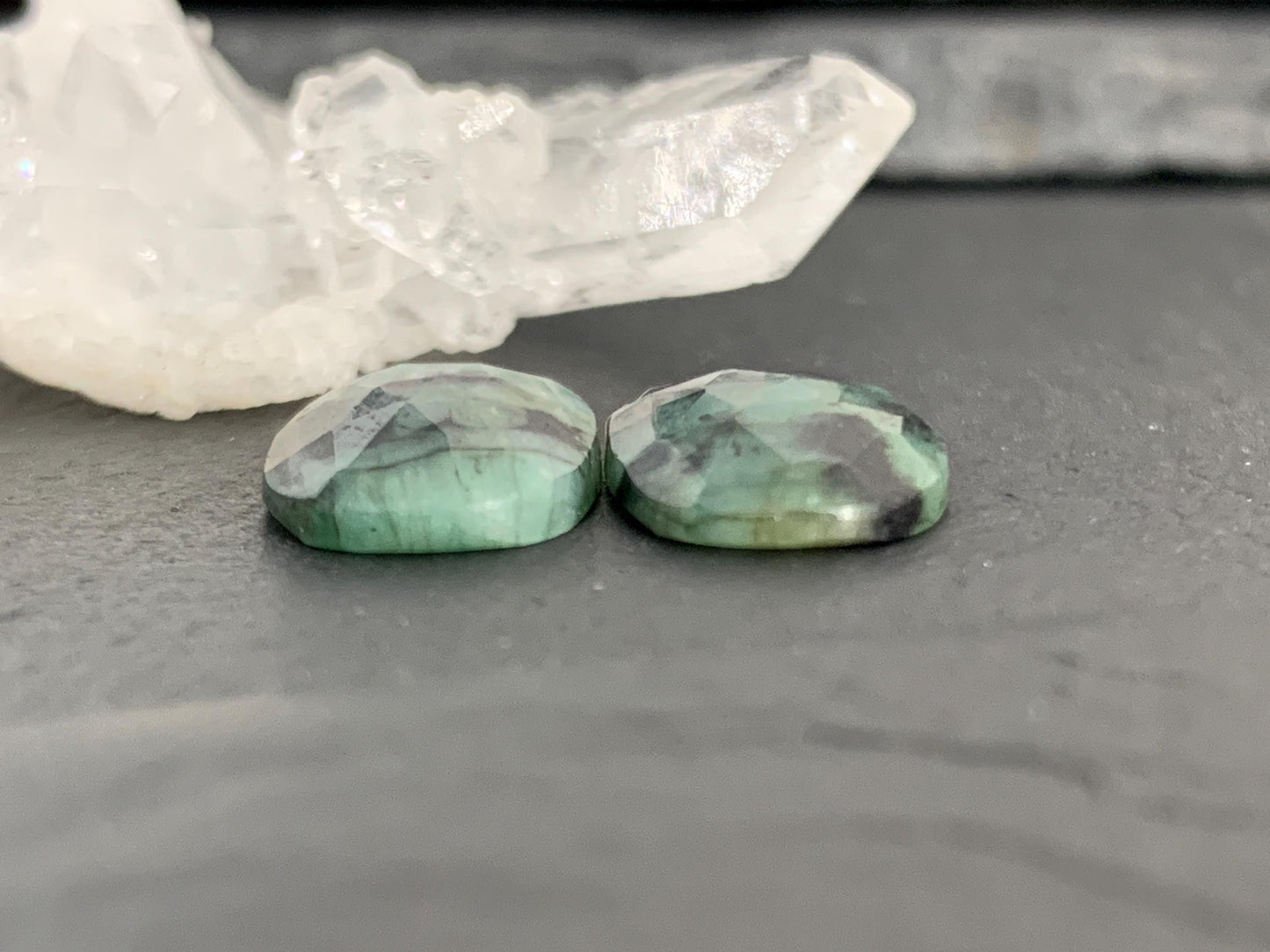 Faceted Emerald Pair 10x17x3mm cabochon