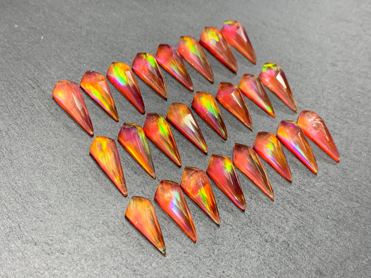 Faceted Aurora Opal kite 8x20mm cabochon - Doublet cabochons