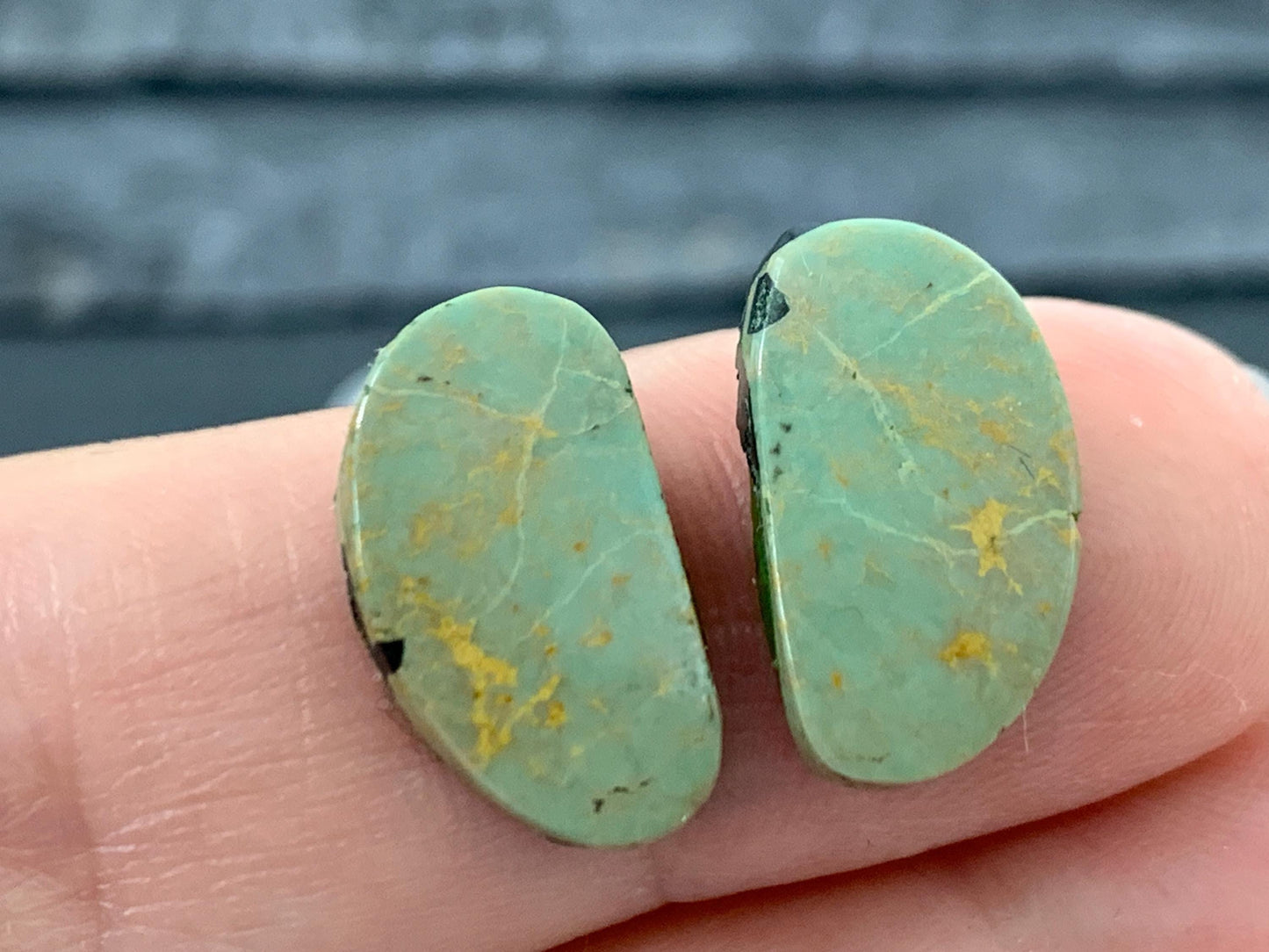 Tibetan Turquoise Pair 9x15mm Cabochon - Hand Cut Cabochon