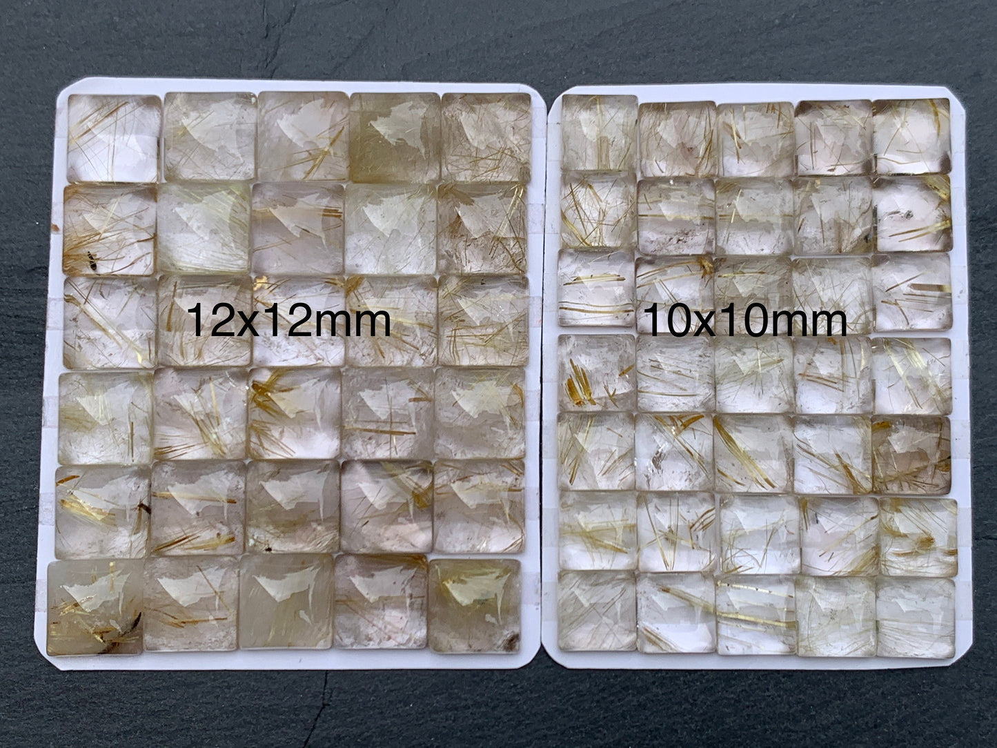 Gold Rutilated Quartz square 10, 12mm cabochon