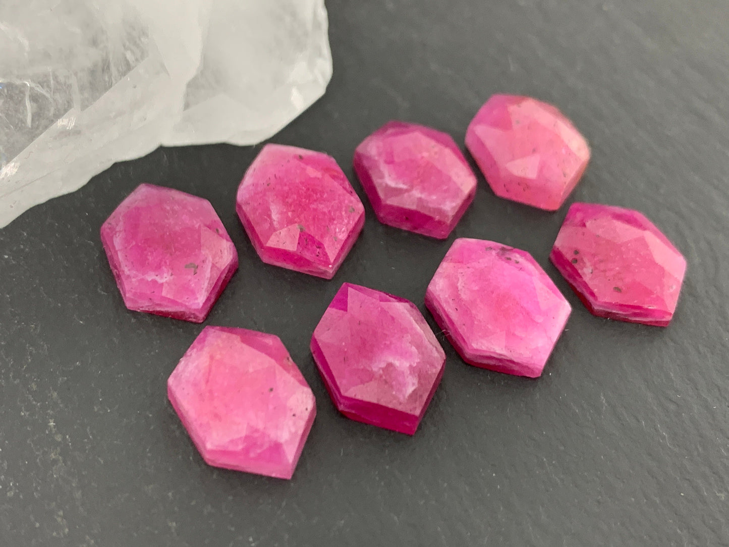 Faceted Pink Sapphire hexagon 9x13mm long cabochon