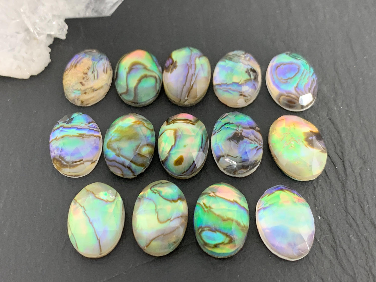 Faceted Abalone oval 10x14mm doublet cabochon