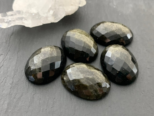 Faceted Gold Obsidian oval 15x20mm cabochon - Calibrated cabochons