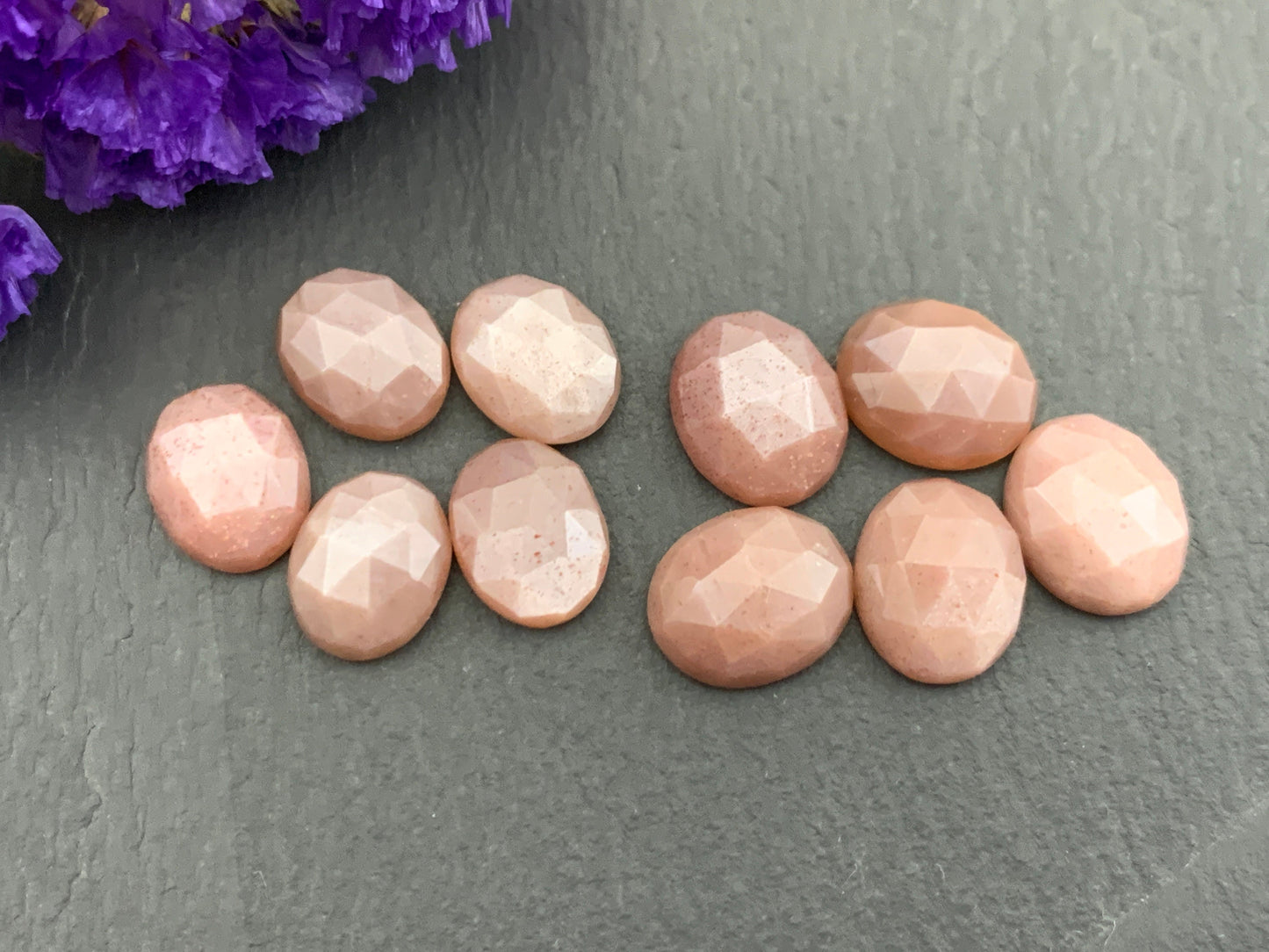 Faceted peach Moonstone oval 8x10mm, 9x11mm cabochon