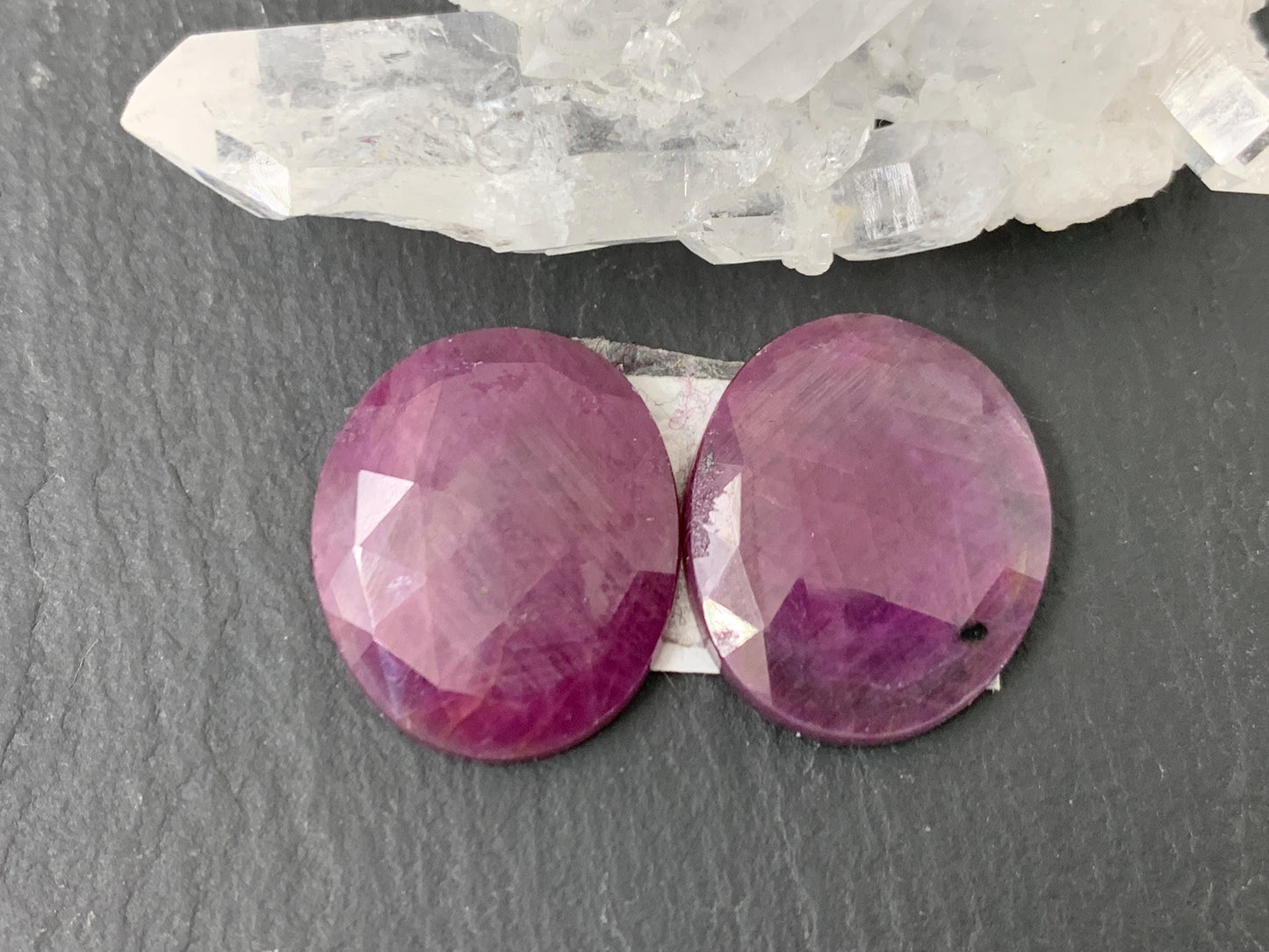 Faceted Ruby pair 14x17x3mm cabochon