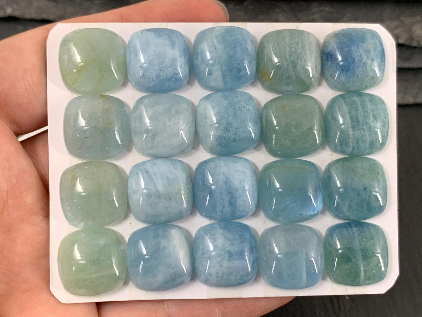 Aquamarine square cushion 15mm cabochon - Calibrated cabochons