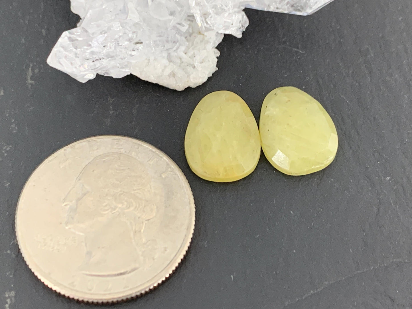 Faceted Yellow Sapphire pair 11x14x3.5mm cabochon