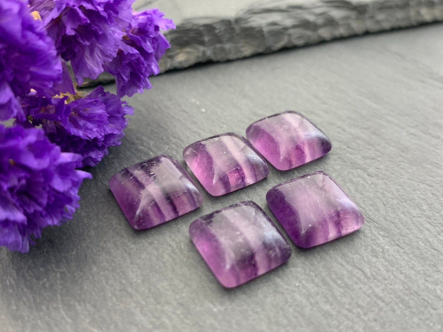 Purple Fluorite square cushion 11mm Cabochon - Calibrated cabochons