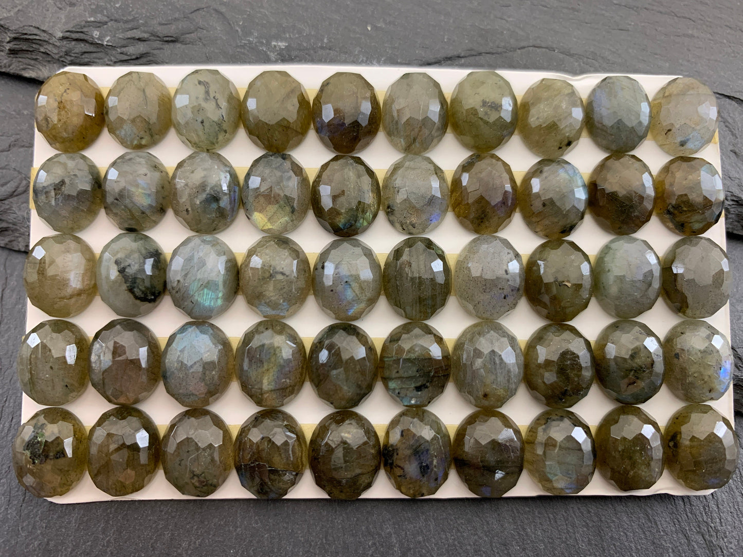 Faceted Labradorite oval 10x12mm Cabochon - Calibrated Cabochons