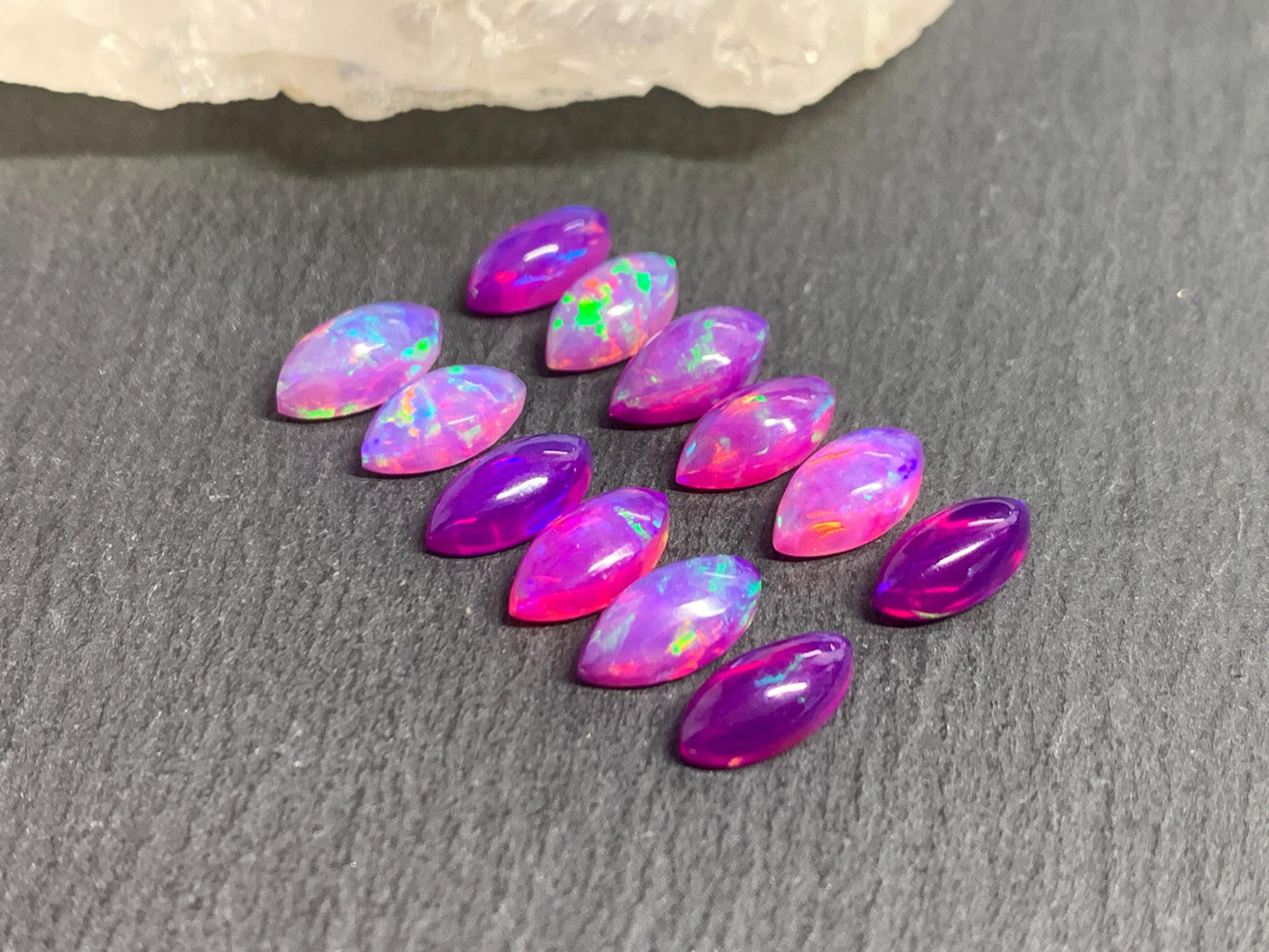 Ethiopian Opal marquise 5x10mm cabochon - Natural Opal smoked to purple color