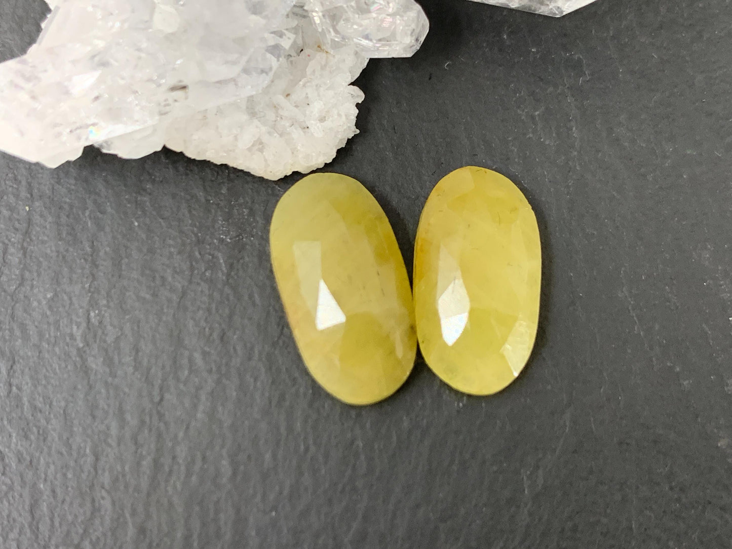 Faceted Yellow Sapphire pair 8x15x4mm cabochon