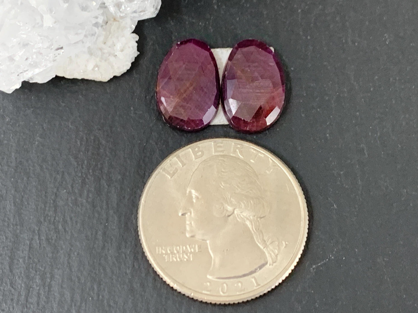 Faceted Ruby pair 8x14x3mm cabochon
