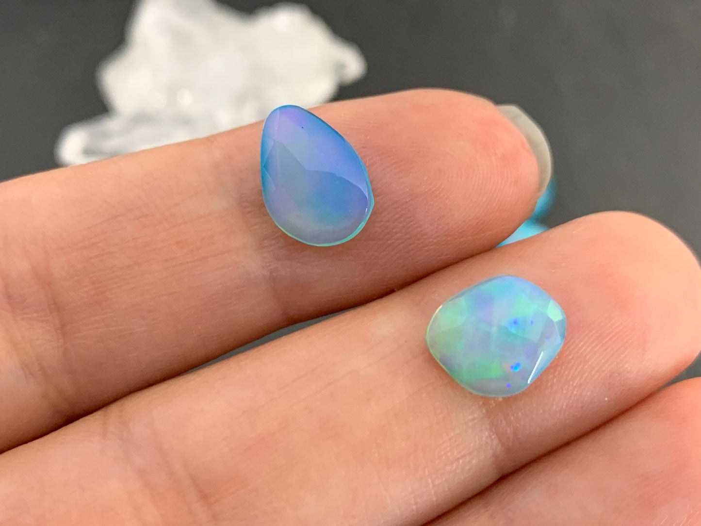 Faceted Ethiopian Blue Opal 9-12mm long cabochon - Select your cabochon