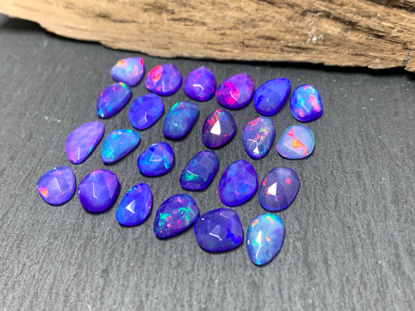 Faceted Purple Ethiopian Opal 7-10mm long cabochon