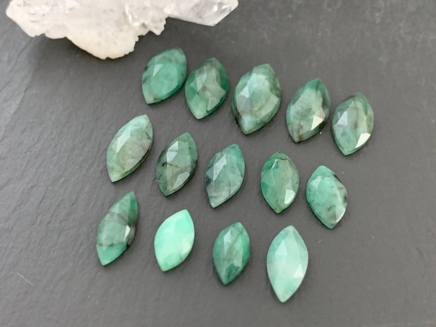 Faceted Emerald marquise 11-17mm long cabochon