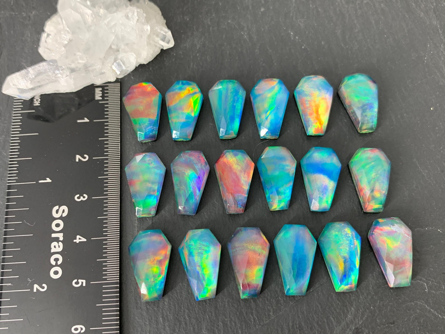 Faceted Aurora Opal coffin 10x16mm cabochon - Doublet cabochons