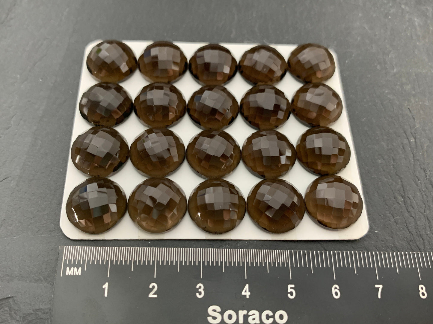 Faceted Smokey Quartz round 14mm cabochon - Calibrated cabochons