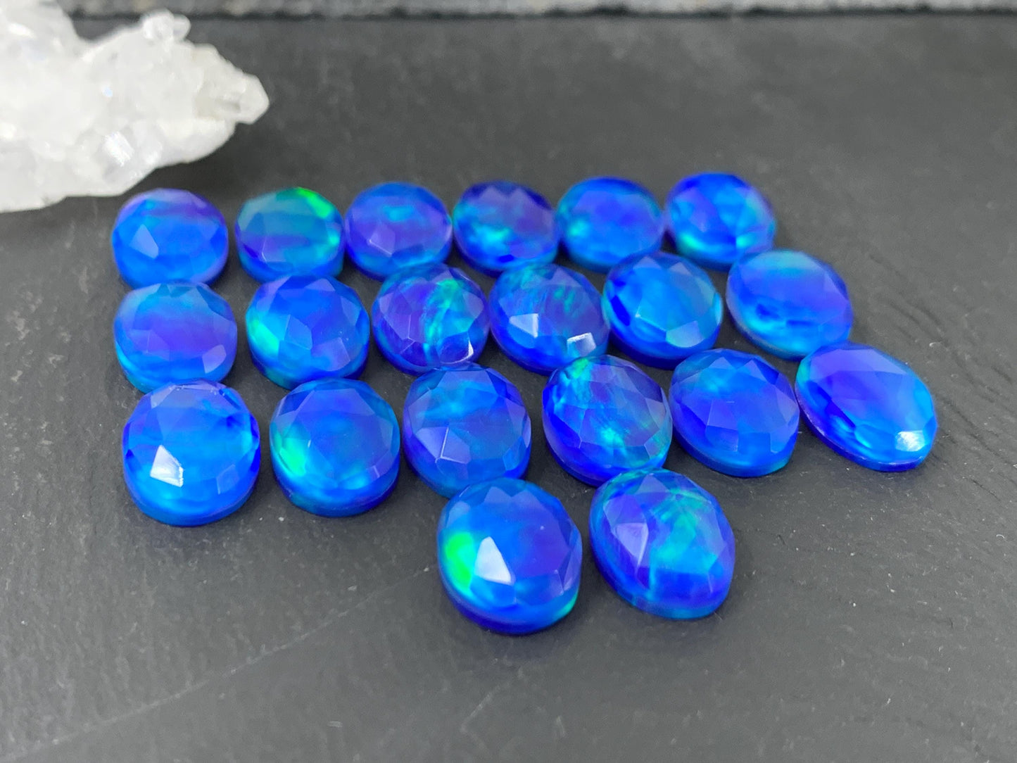Faceted Aurora Opal oval 10x14mm cabochons - Doublet cabochons
