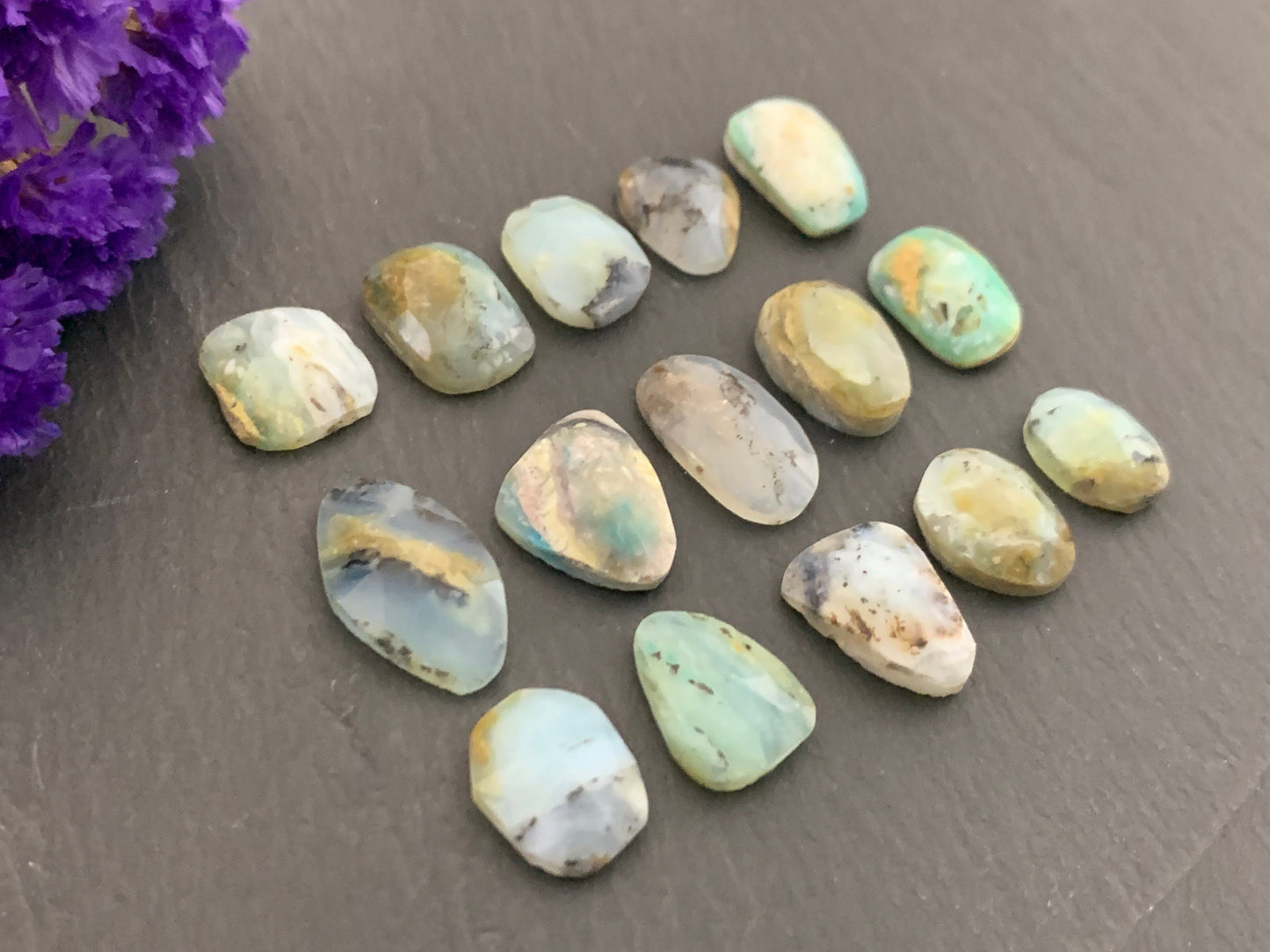Faceted Peruvian Opal free form 11-18mm long cabochon