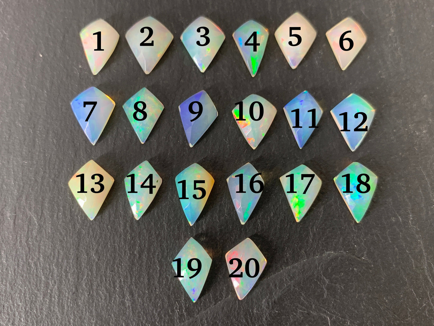 Faceted Ethiopian Opal kite 12-12.5mm long cabochon