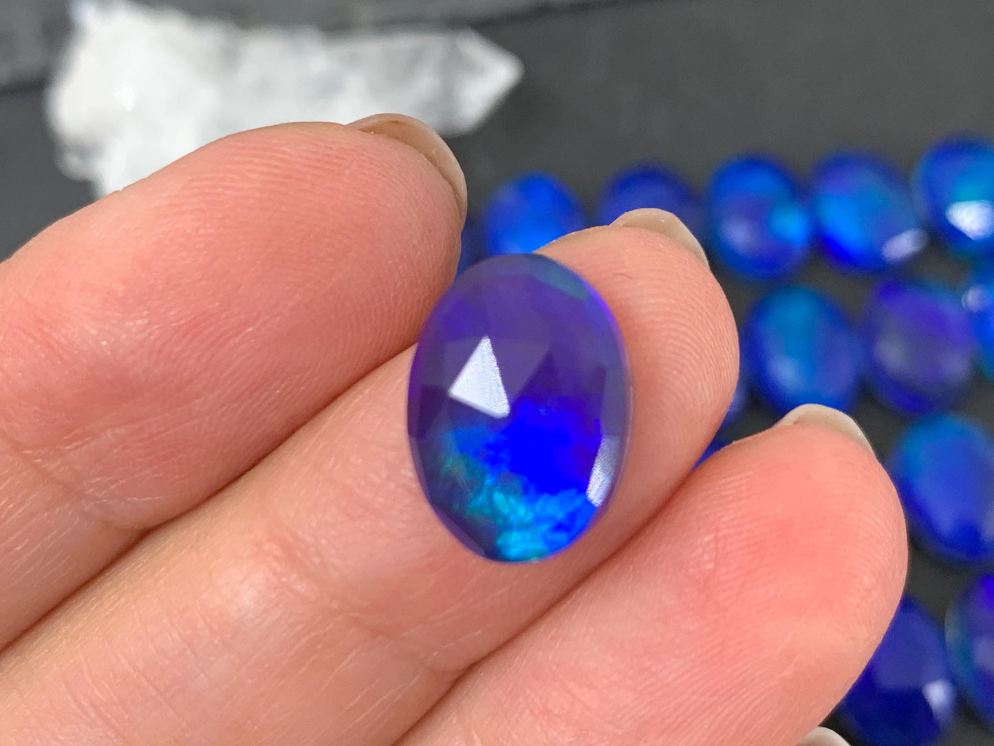 Faceted Aurora Opal oval 10x14mm cabochons - Doublet cabochons