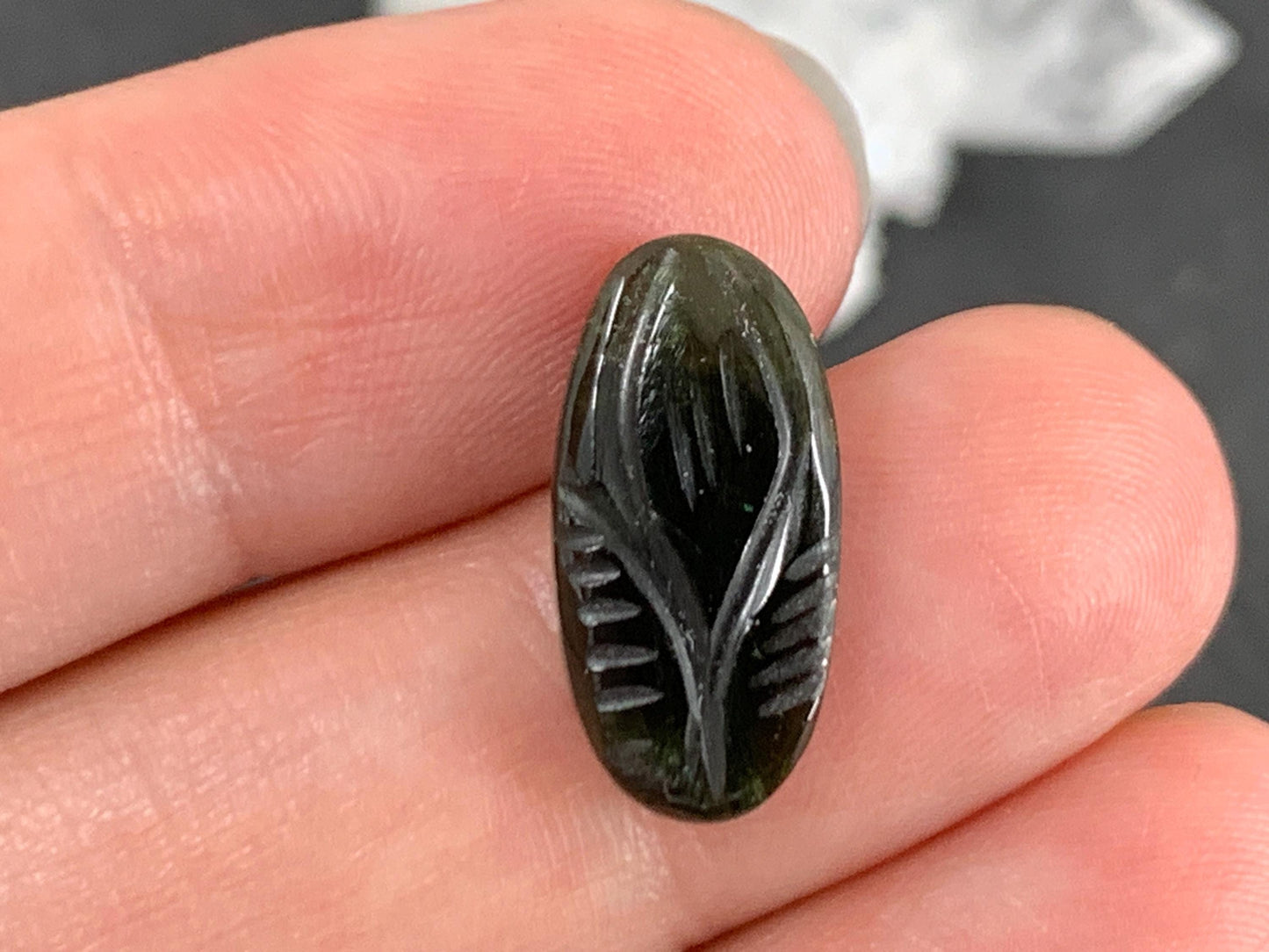 Carved Tourmaline 8x17x2.5mm cabochon