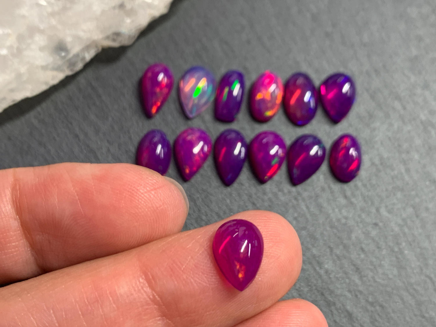 Ethiopian Opal oval, pear, rectangle 10mm long cabochon - Natural Opal smoked to purple color