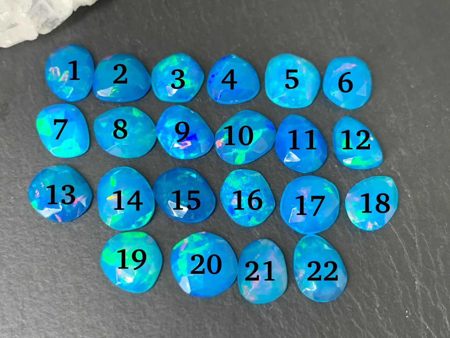 Faceted Blue Ethiopian Opal 8-9mm long cabochon